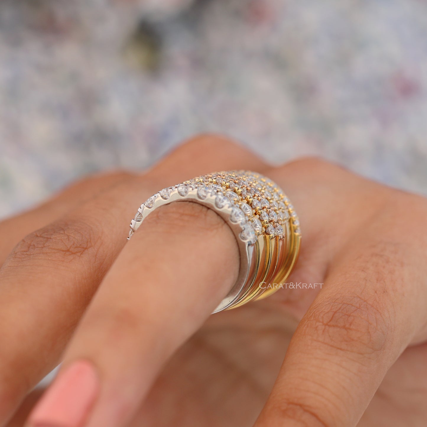 Round Cut Moissanite Half Eternity Ring, 14k Solid gold Matching Band