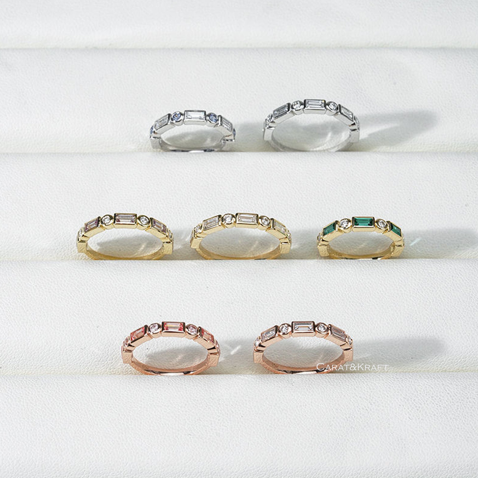Alternate Emerald and Round Diamond Wedding Band, Diamond Eternity Band, Matching Band for Engagement Ring, Stackable Band, Bridal Set Band
