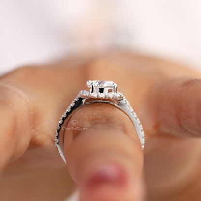 Round Cut Halo Moissanite Engagement Ring, view 3