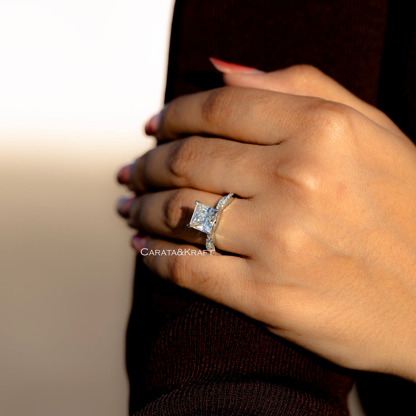 Princess Cut Lab Grown Diamond Twisted Pave Set Infinity Ring