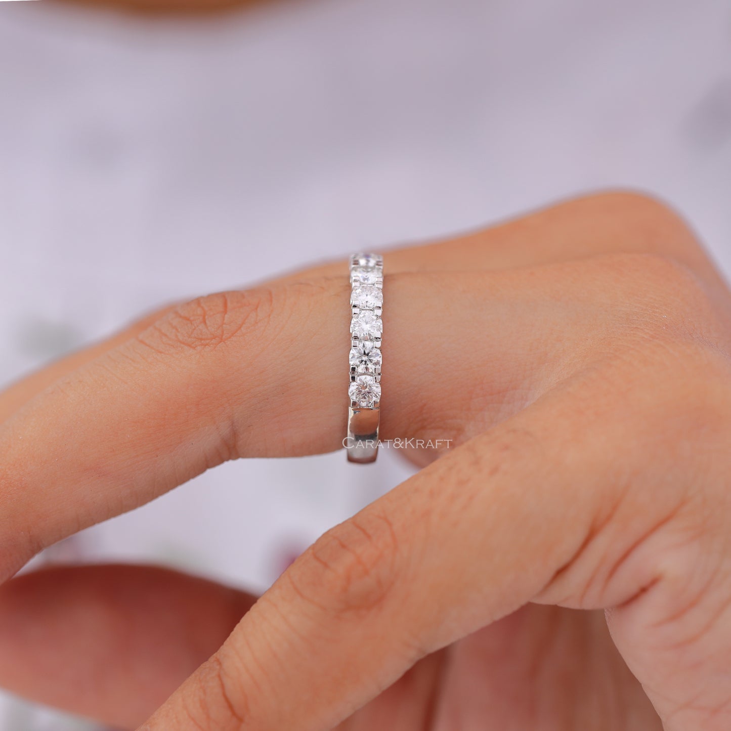 3mm Round Moissanite Minimalist Half Eternity Band