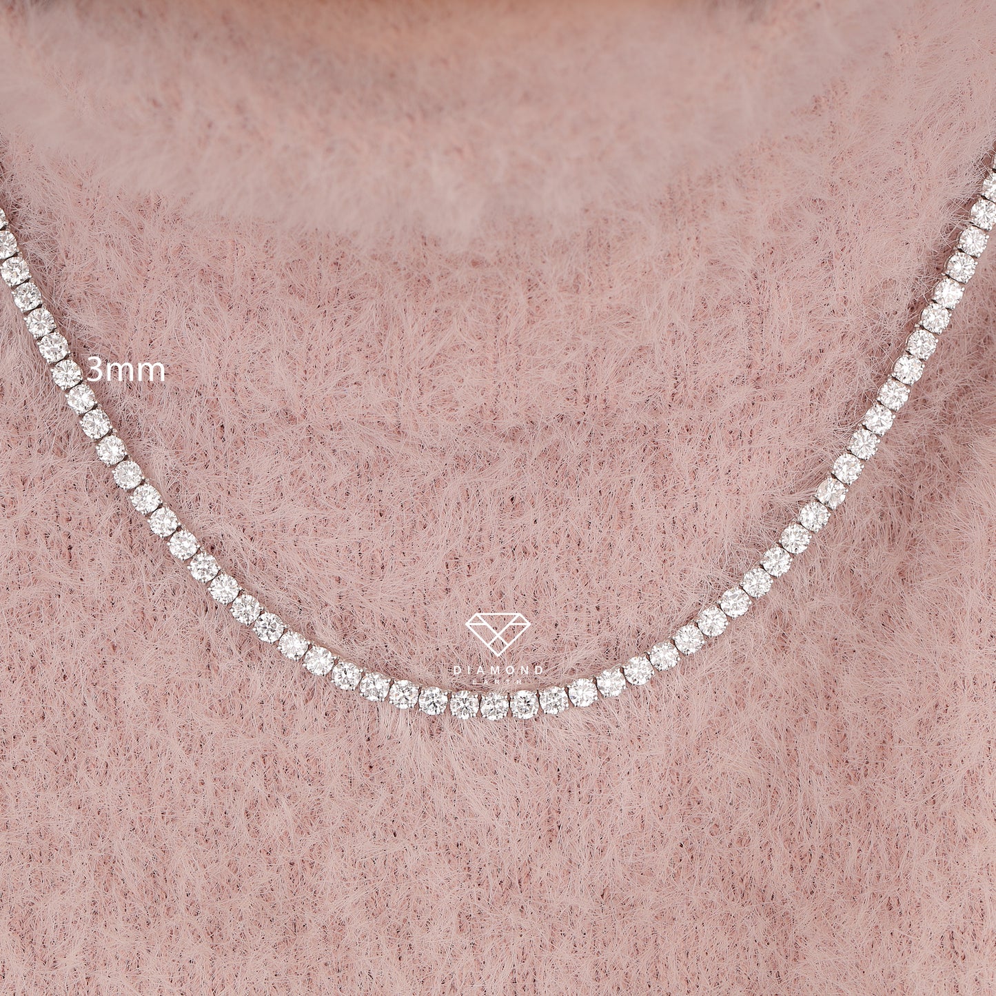 3mm 24 Inch Moissanite Diamond Tennis Necklace