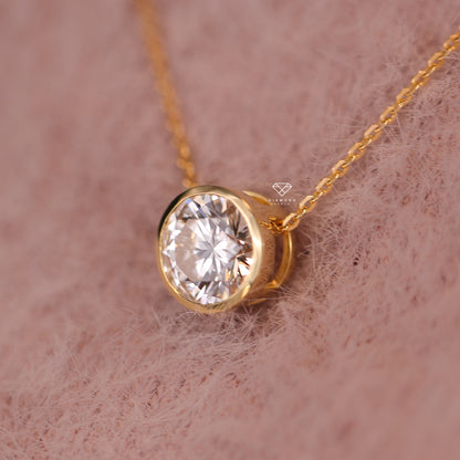 0.35 CT & 2.0CT Lab grown Diamond Round Bezel Pendant in 10k Yellow Gold, view 4