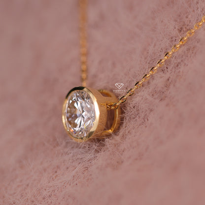 0.35 CT & 2.0CT Lab grown Diamond Round Bezel Pendant in 10k Yellow Gold, view 6