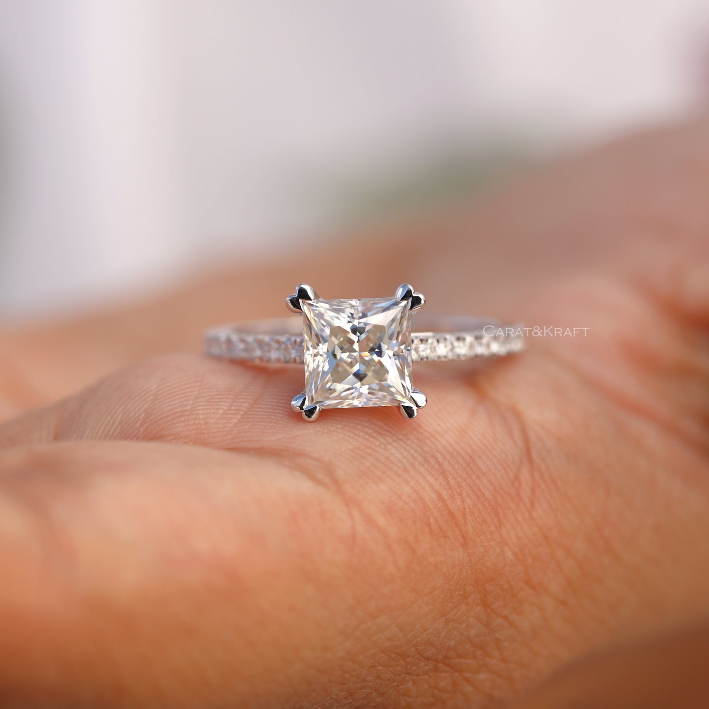 Princess Cut Colorless Moissanite Engagement Ring