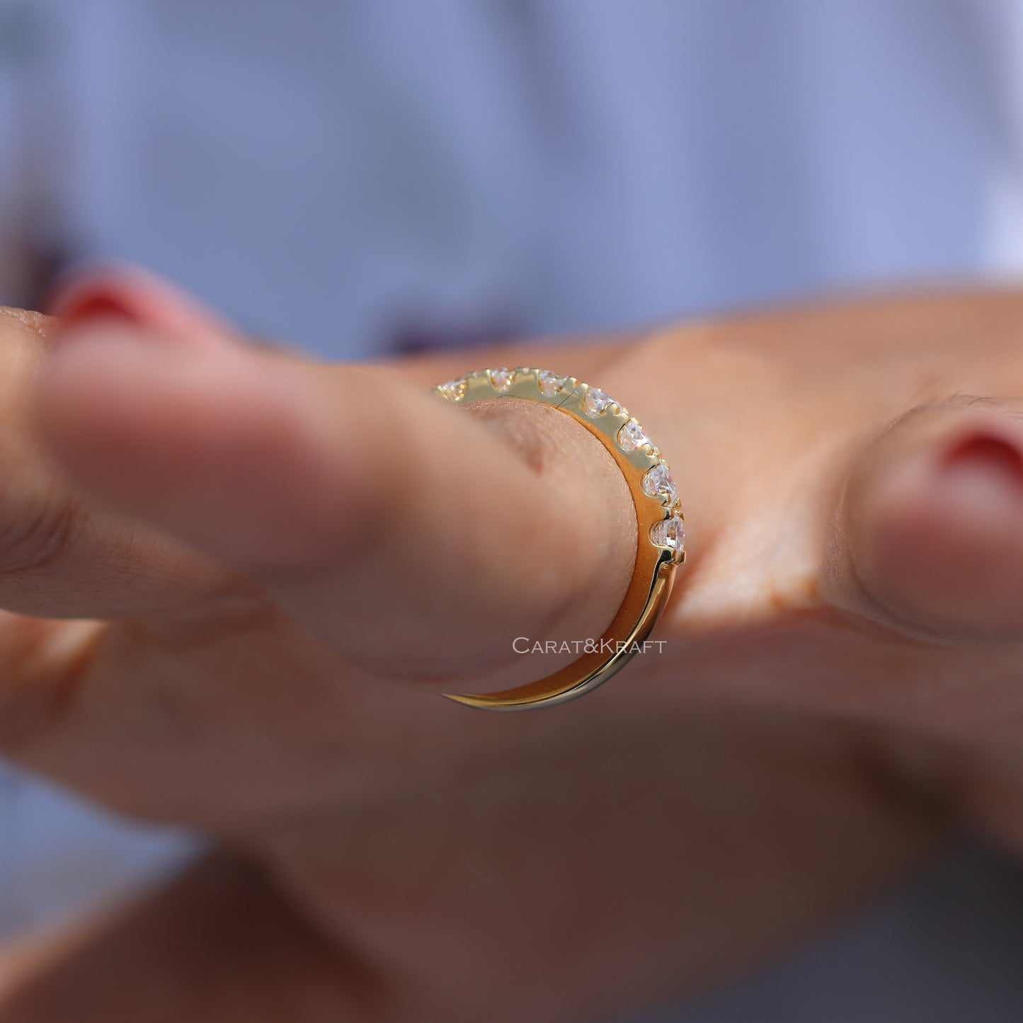 3mm Lab Grown Diamond Platinam Ring, 3/4 Eternity Diamond Platinum Band, Stackable Wedding Band