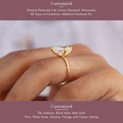 Marquise Cut Moissanite Diamond Engagement Ring, view 3
