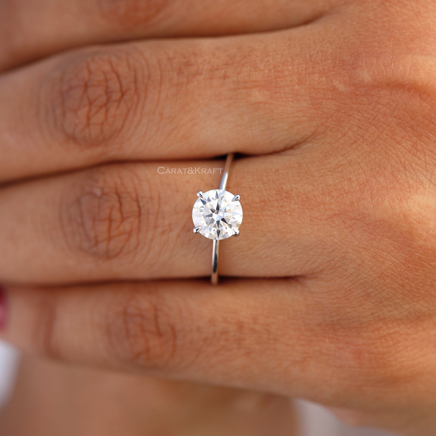 Round Cut Colorless Moissanite Solitaire Engagement Ring