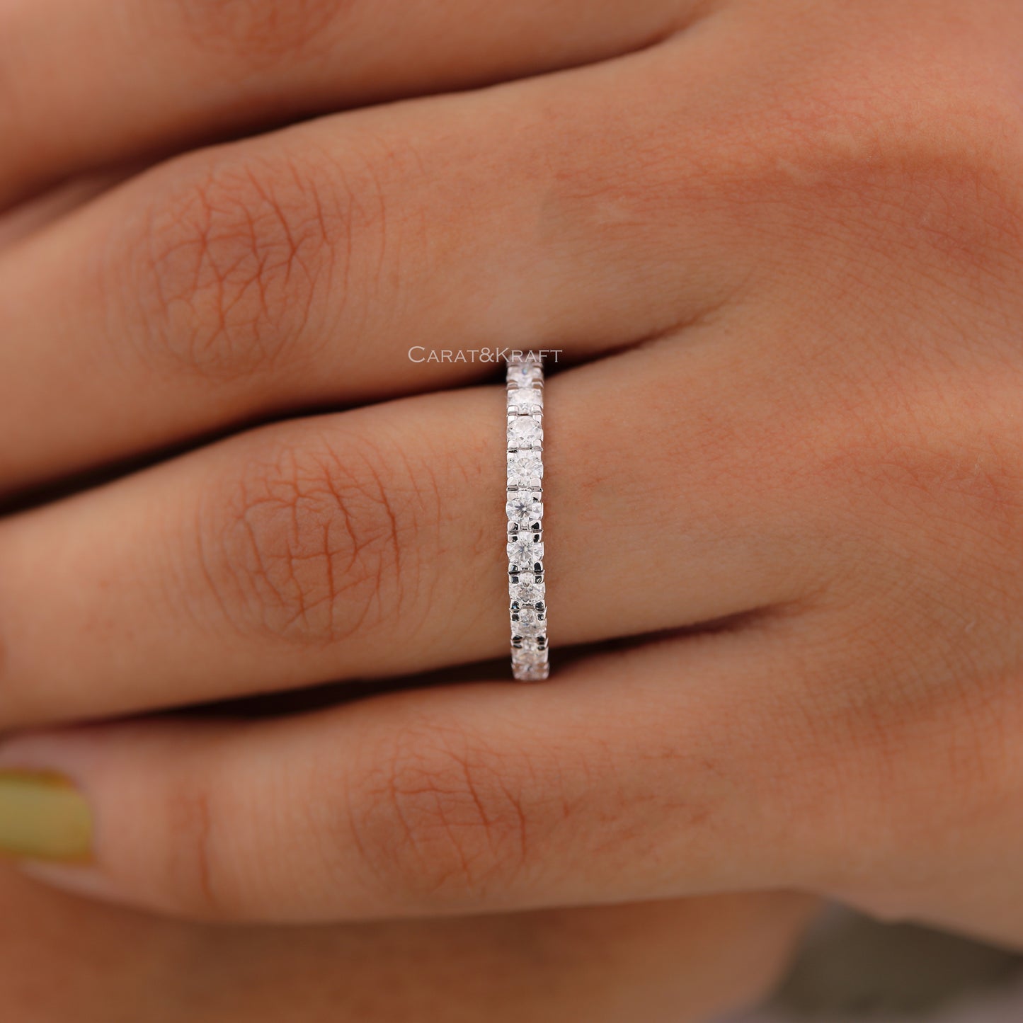 Round Moissanite Halfway Stackable Wedding Band