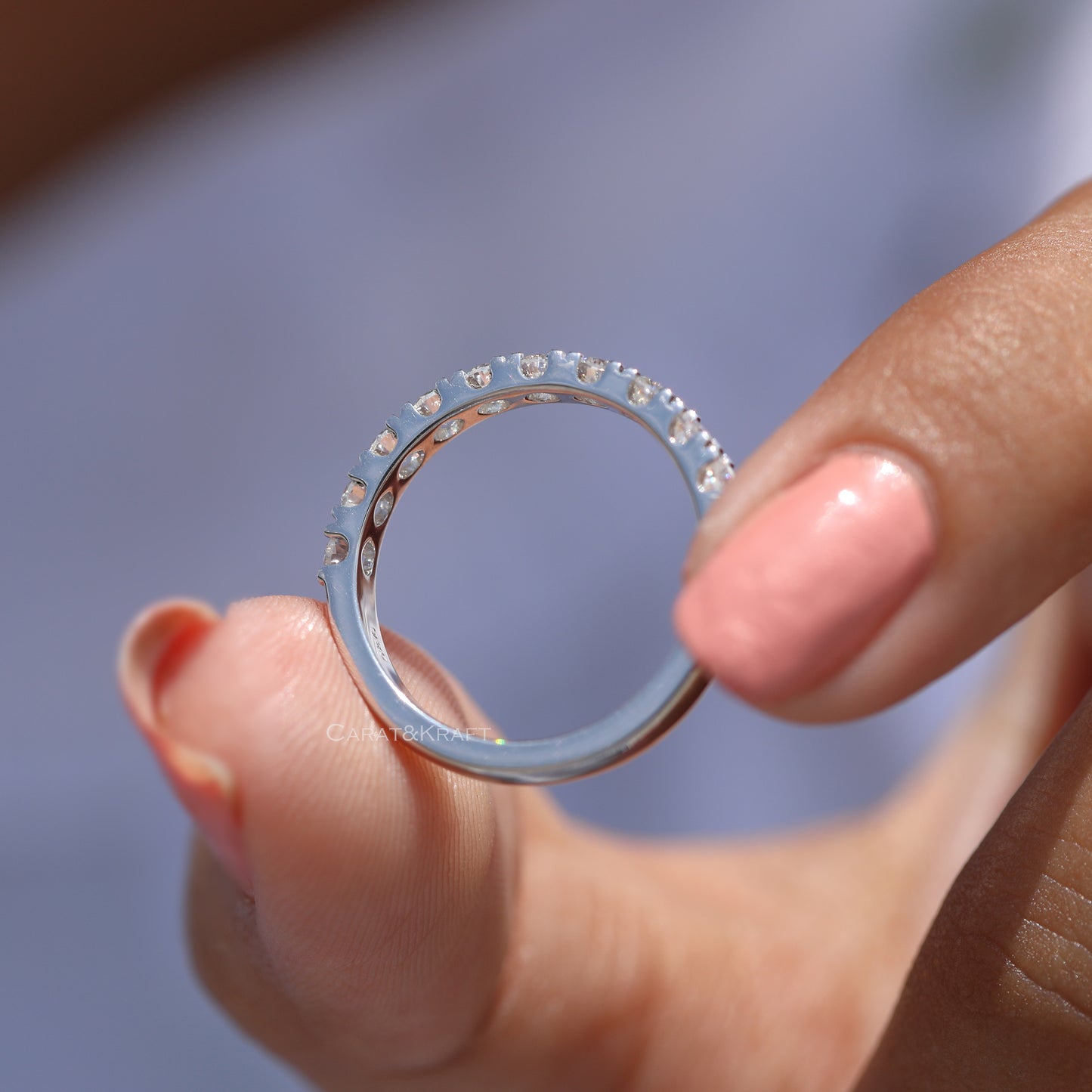 3mm Lab Grown Diamond Platinam Ring, 3/4 Eternity Diamond Platinum Band, Stackable Wedding Band