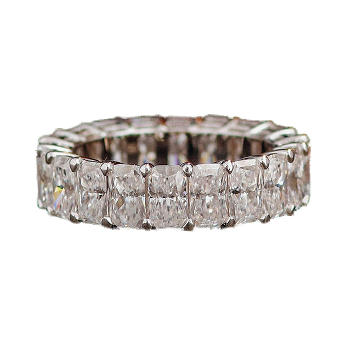 6x4 Radiant Cut Lab Grown Diamond Shared Prong Wedding Band from Carat and Kraft, on white