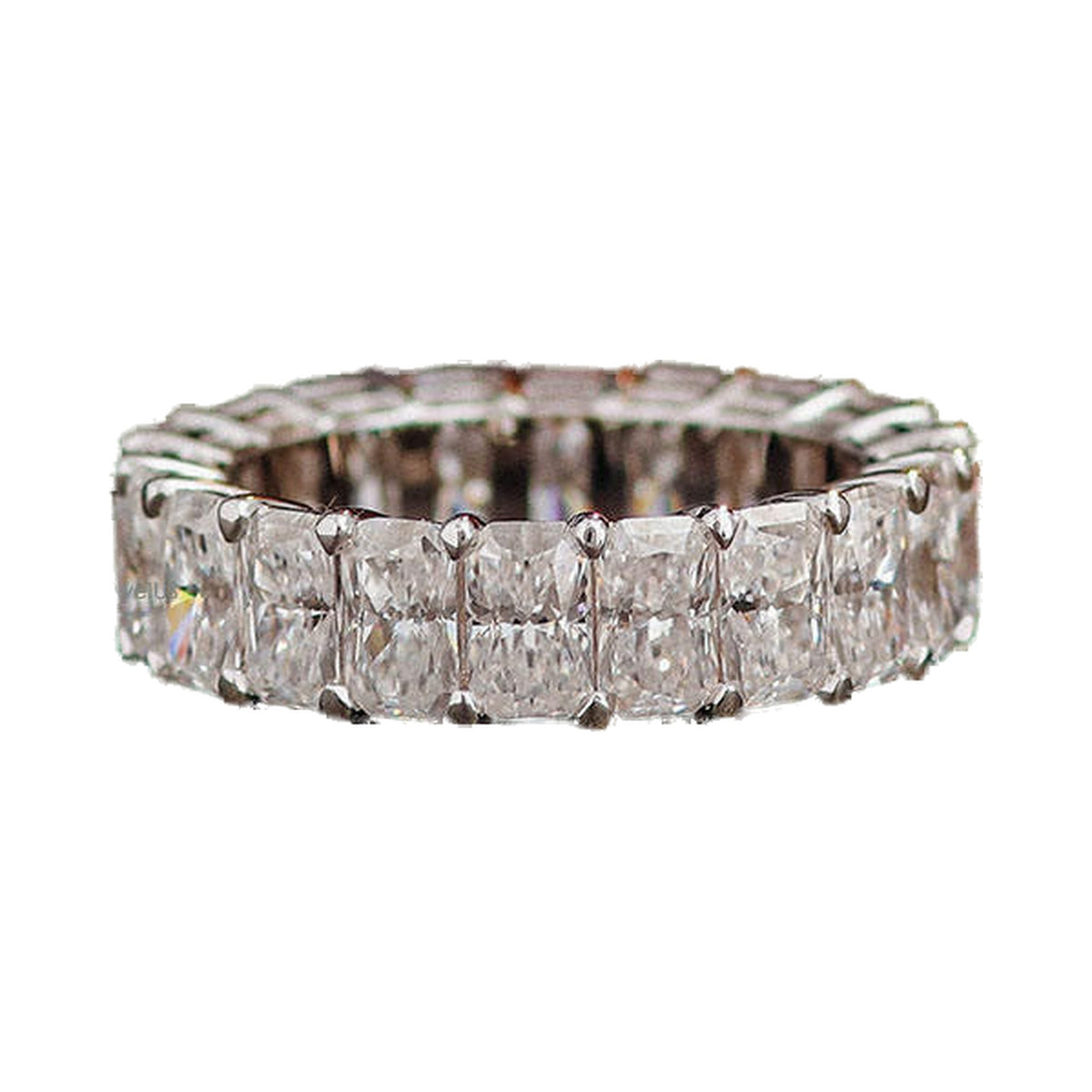 6x4 Radiant Cut Moissanite Diamond Shared Prong Wedding Band from Carat and Kraft, on white
