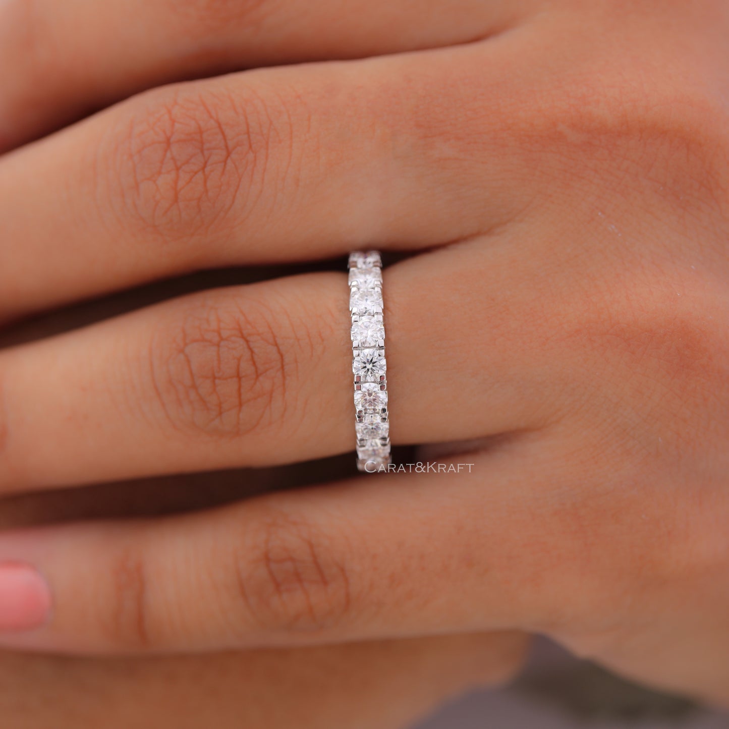 3mm Lab Grown Diamond Platinam Ring, 3/4 Eternity Diamond Platinum Band, Stackable Wedding Band