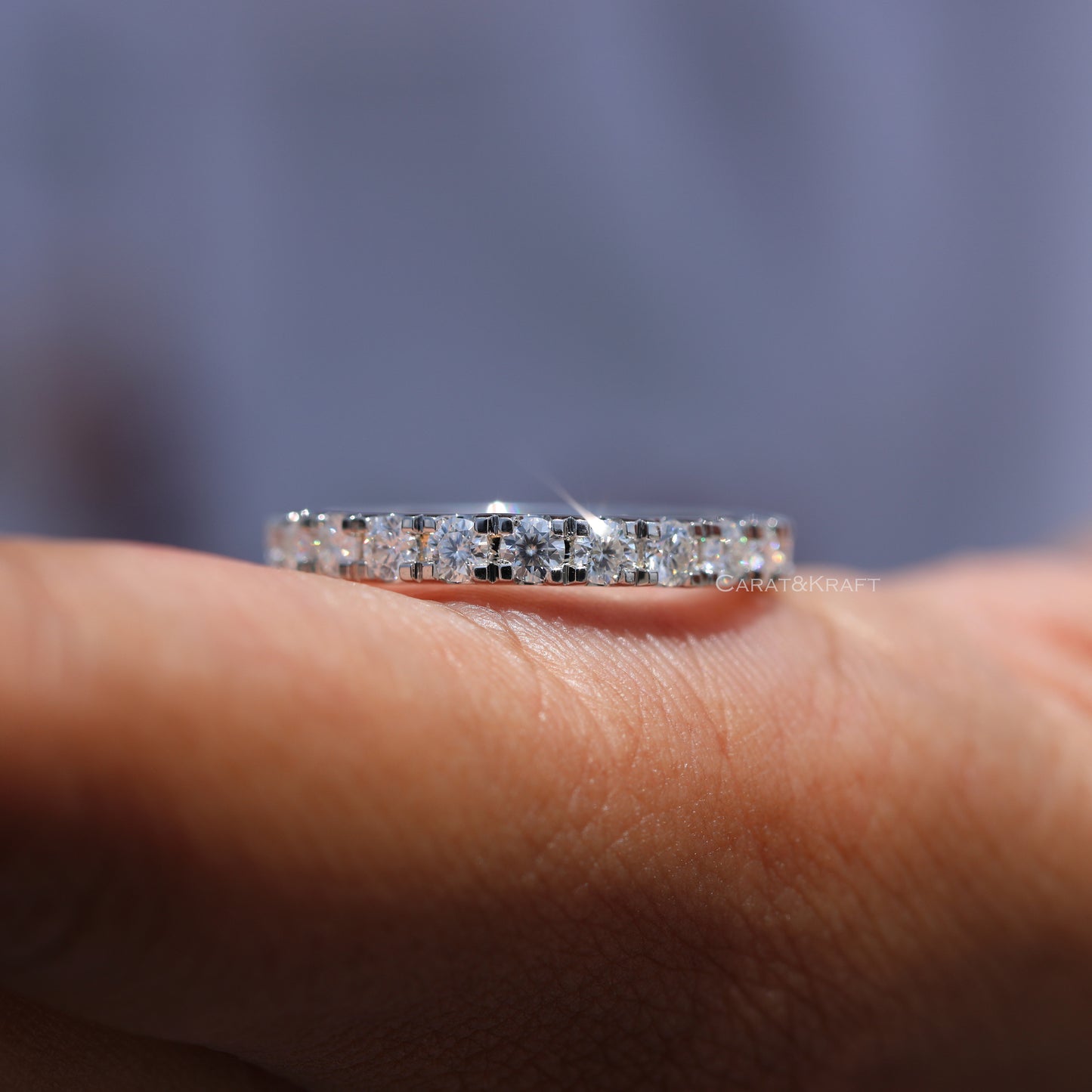 3mm Lab Grown Diamond Platinam Ring, 3/4 Eternity Diamond Platinum Band, Stackable Wedding Band