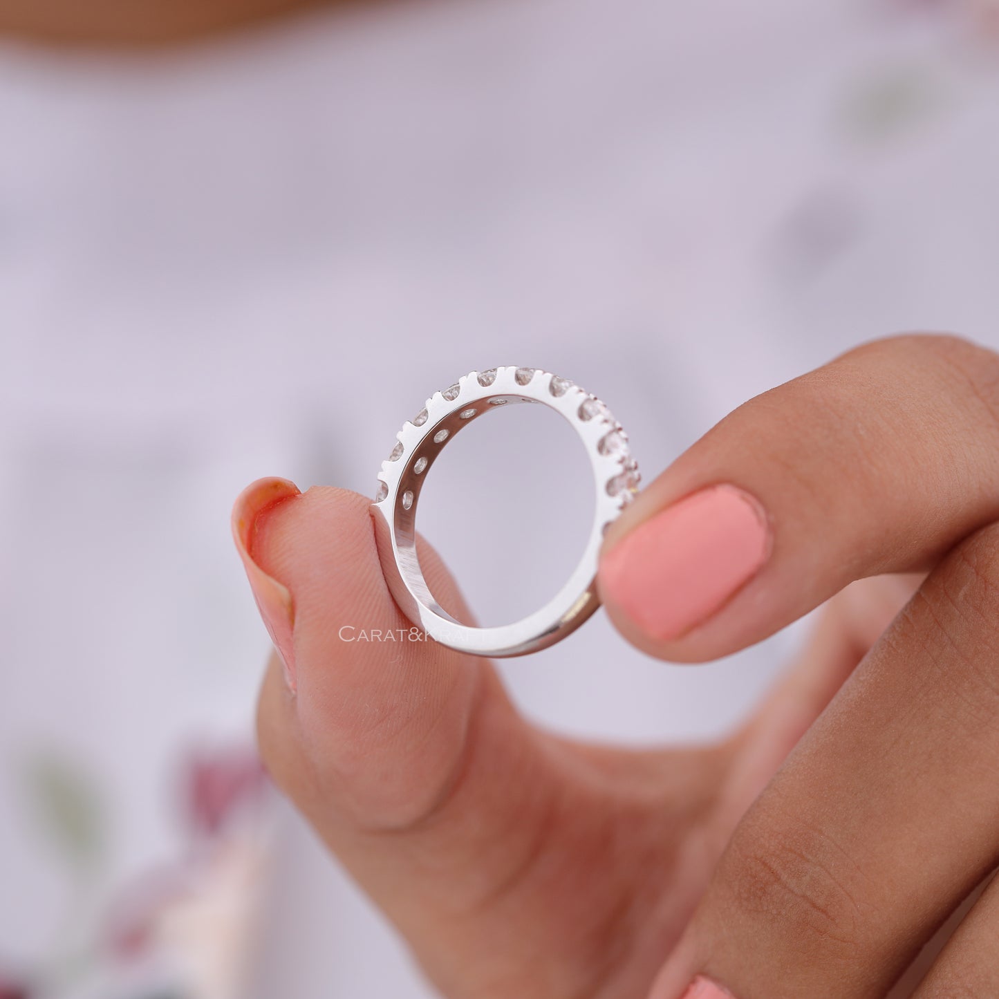 3mm Lab Grown Diamond Platinam Ring, 3/4 Eternity Diamond Platinum Band, Stackable Wedding Band