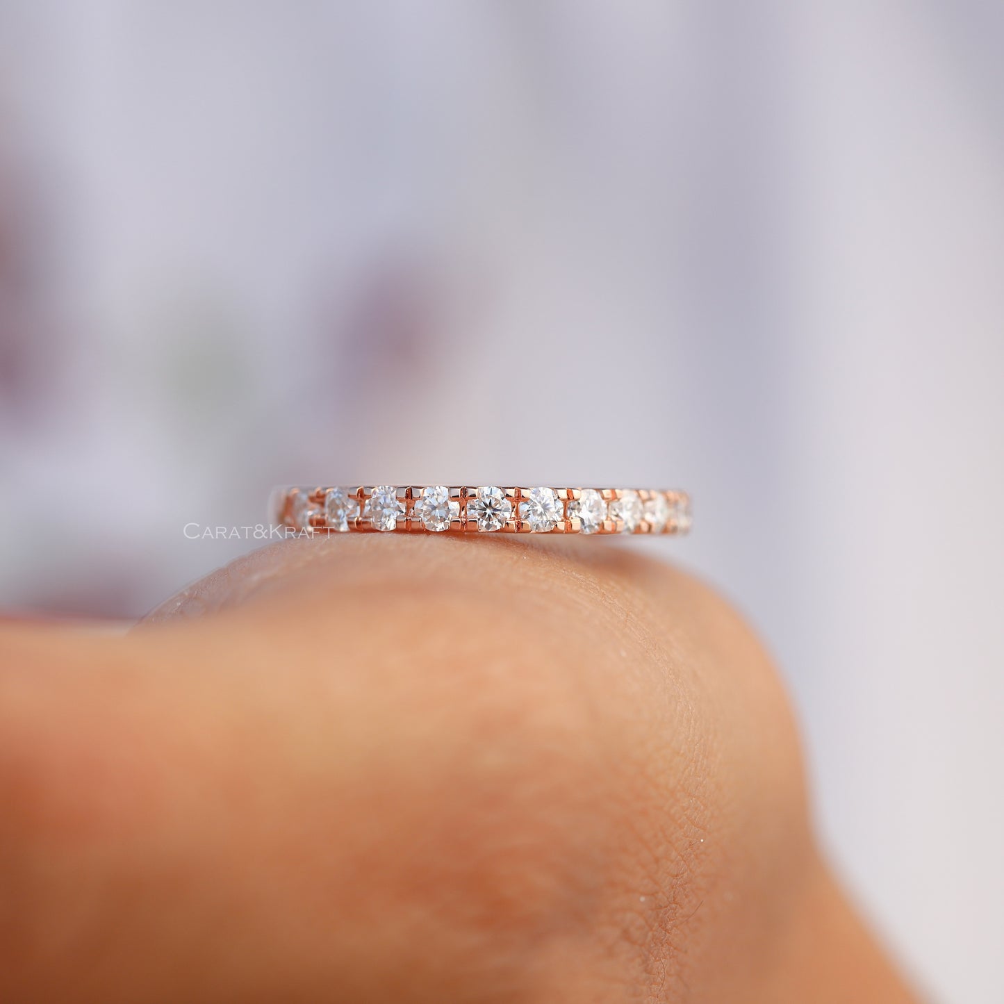 Round Moissanite Halfway Stackable Wedding Band