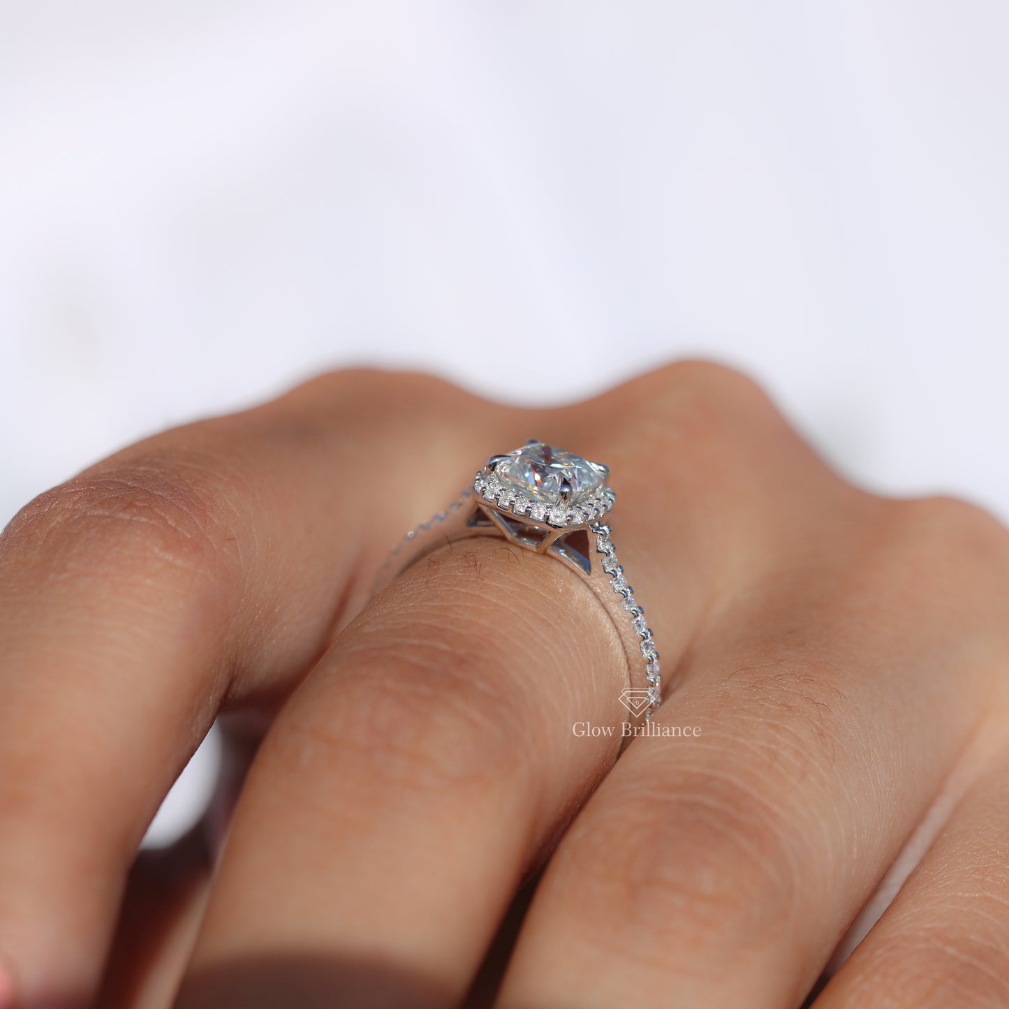 6mm Cushion Halo Moissanite Diamond Engagement Ring