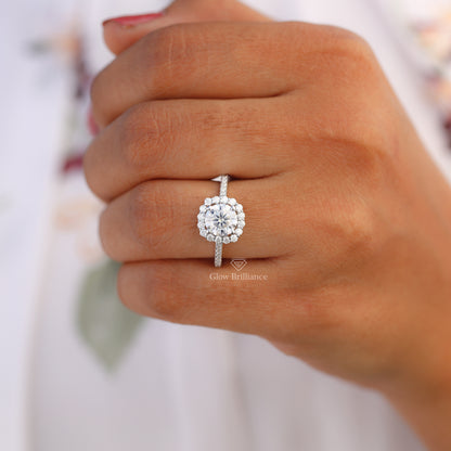 Round Cut Halo Moissanite Engagement Ring, view 7