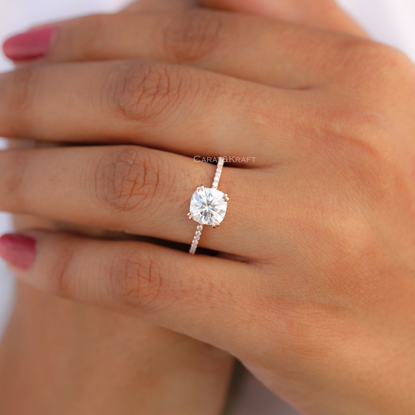 Cushion Colorless Moissanite Pave Engagement Ring