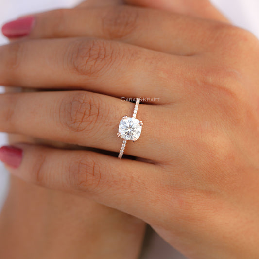 Cushion Colorless Moissanite Pave Engagement Ring