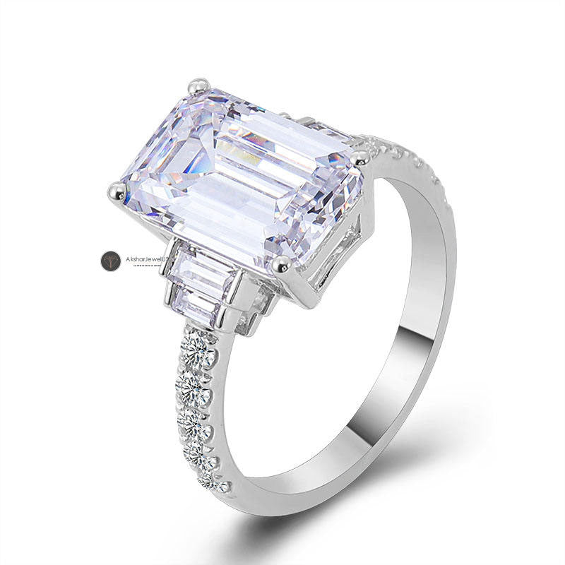 Emerald Cut Five Stone Moissanite Engagement wedding Ring