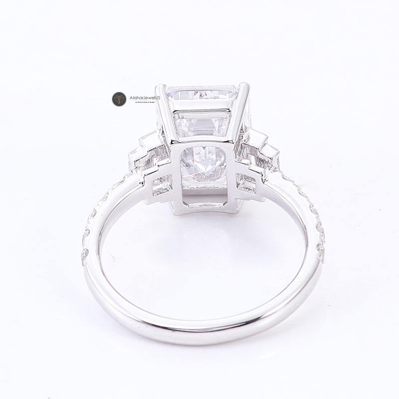 Emerald Cut Five Stone Moissanite Engagement wedding Ring