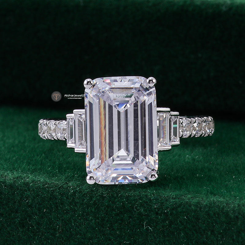 Emerald Cut Five Stone Moissanite Engagement wedding Ring