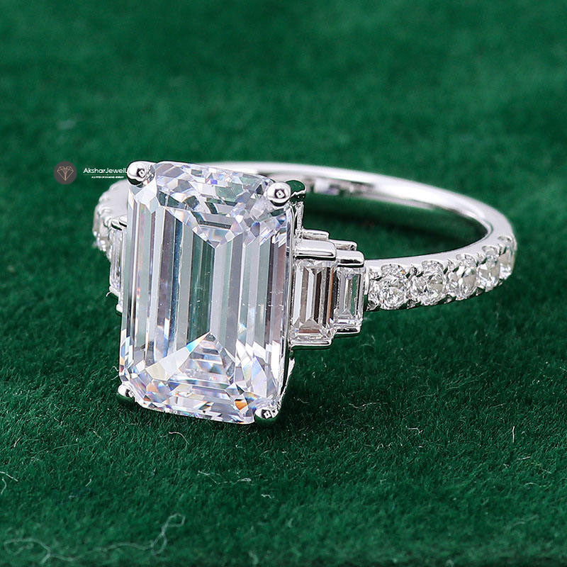 Emerald Cut Five Stone Moissanite Engagement wedding Ring