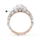 Three Stone Round Cut Moissanite Diamond Two Tone Vintage Ring