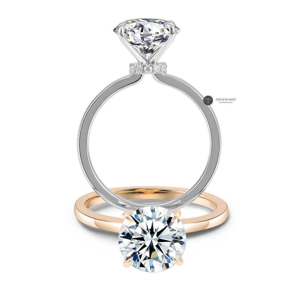 Round Cut 1.0CT To 5.0CT Solitaire Moissanite Diamond Ring, Hidden Halo Simple Ring