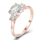 Cushion Cut Moissanite Diamond Ring, Two Side Round Cut Diamond Ring