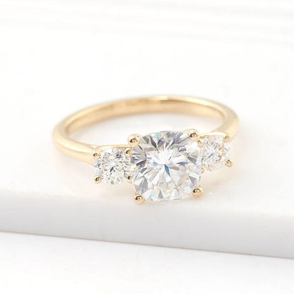 Cushion Cut Moissanite Diamond Ring, Two Side Round Cut Diamond Ring, view 7