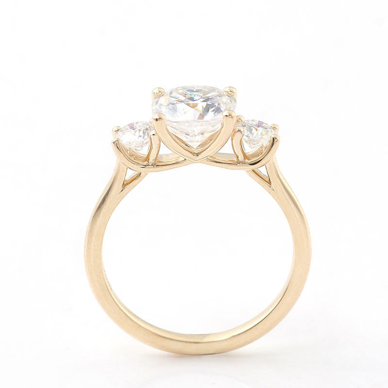 Cushion Cut Moissanite Diamond Ring, Two Side Round Cut Diamond Ring