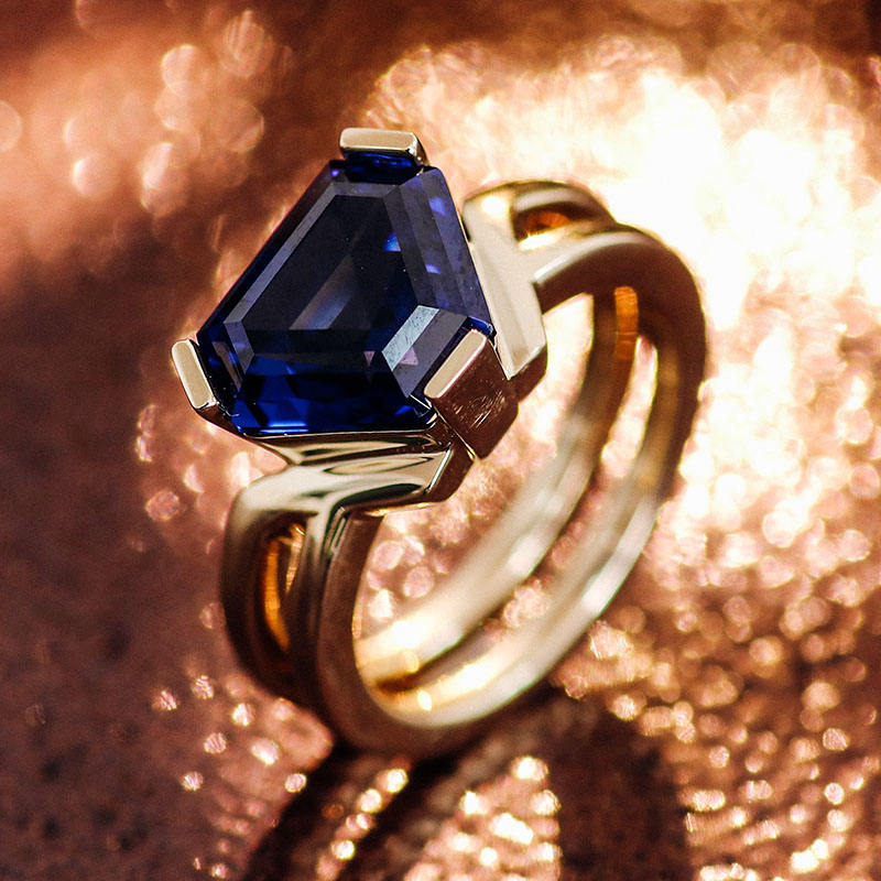 Blue sapphire Hexagon Diamond Ring For Men