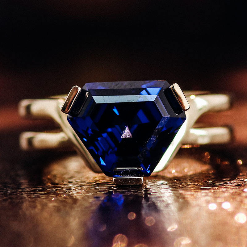 Blue sapphire Hexagon Diamond Ring For Men