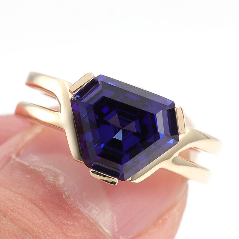 Blue sapphire Hexagon Diamond Ring For Men