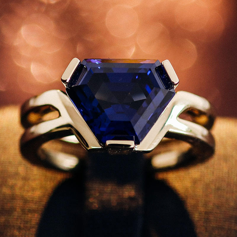 Blue sapphire Hexagon Diamond Ring For Men