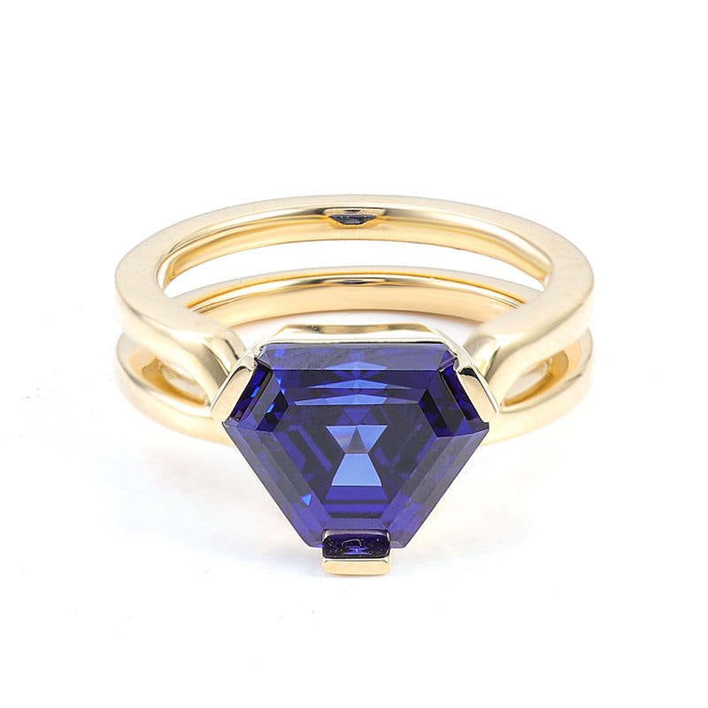 Blue sapphire Hexagon Diamond Ring For Men