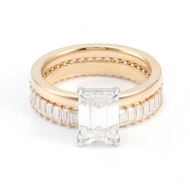 Emerald Cut Moissanite Ring set