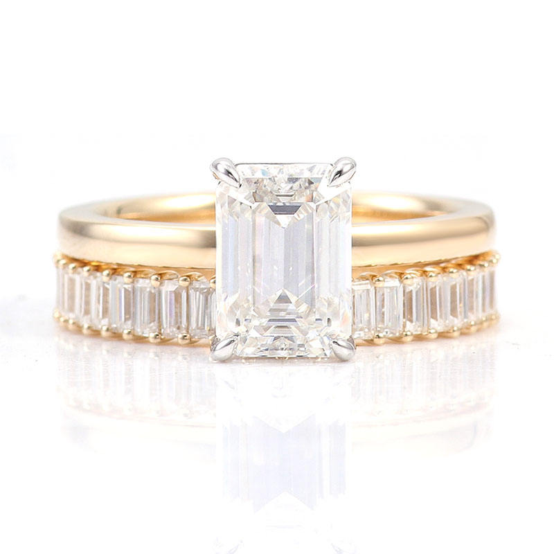 Emerald Cut Moissanite Ring set