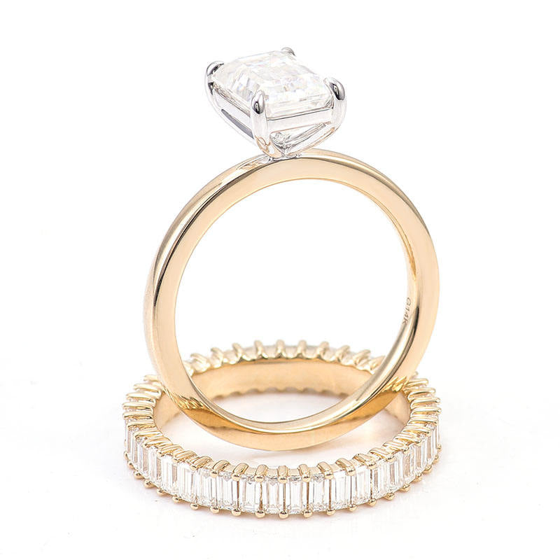 Emerald Cut Moissanite Ring set