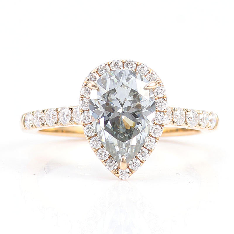 Gray Pear Cut Halo Moissanite Engagement Ring