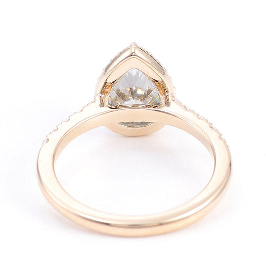 Gray Pear Cut Halo Moissanite Engagement Ring