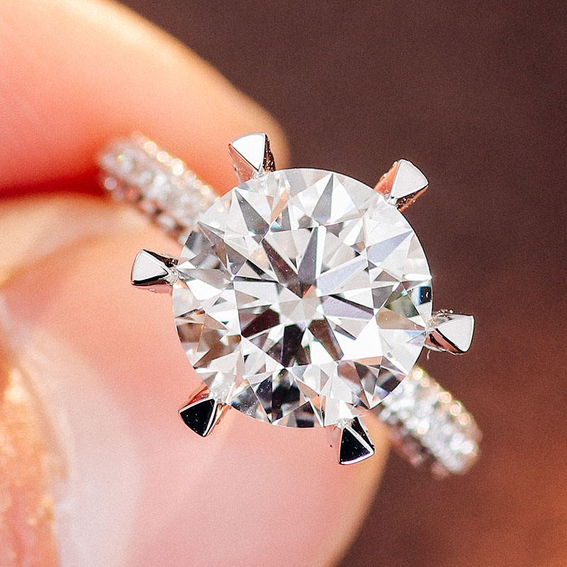 Round Cut Hidden Halo Three Row Stone Moissanite Diamond ring