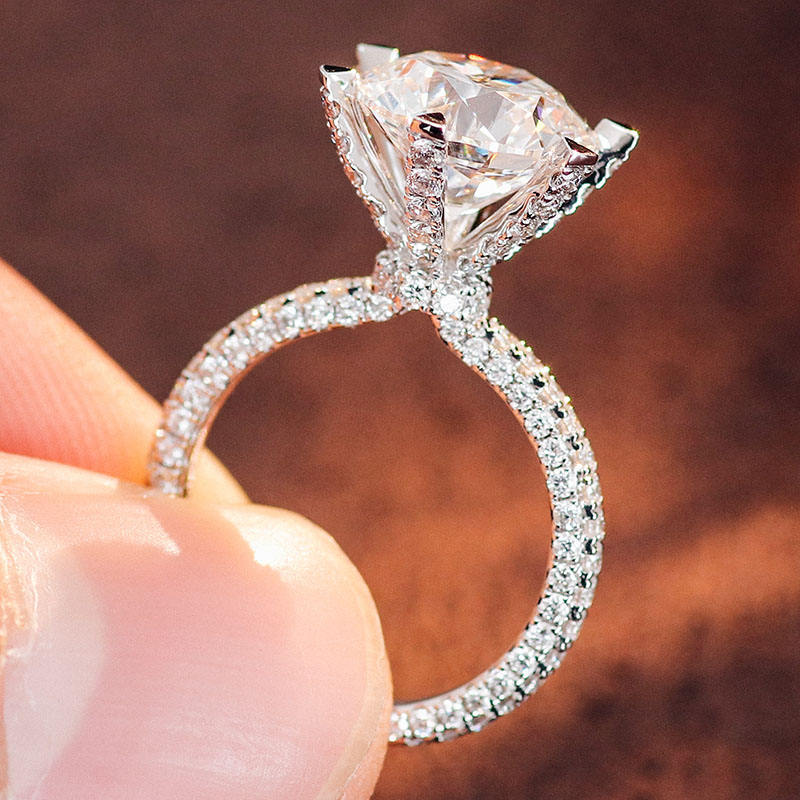 Round Cut Hidden Halo Three Row Lab Grown Diamond ring