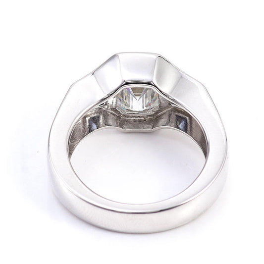 Emerald Moissanite Three Sone Bezel Set Ring, view 1