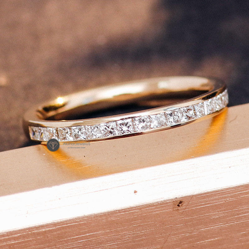 Princess Cut Moissanite Diamond Half Eternity Matching band