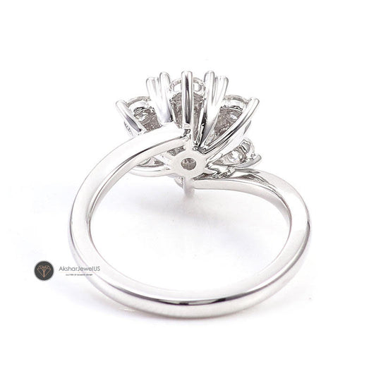 Round Cut Moissanite Diamond With Flower Design Halo Ring, view 1