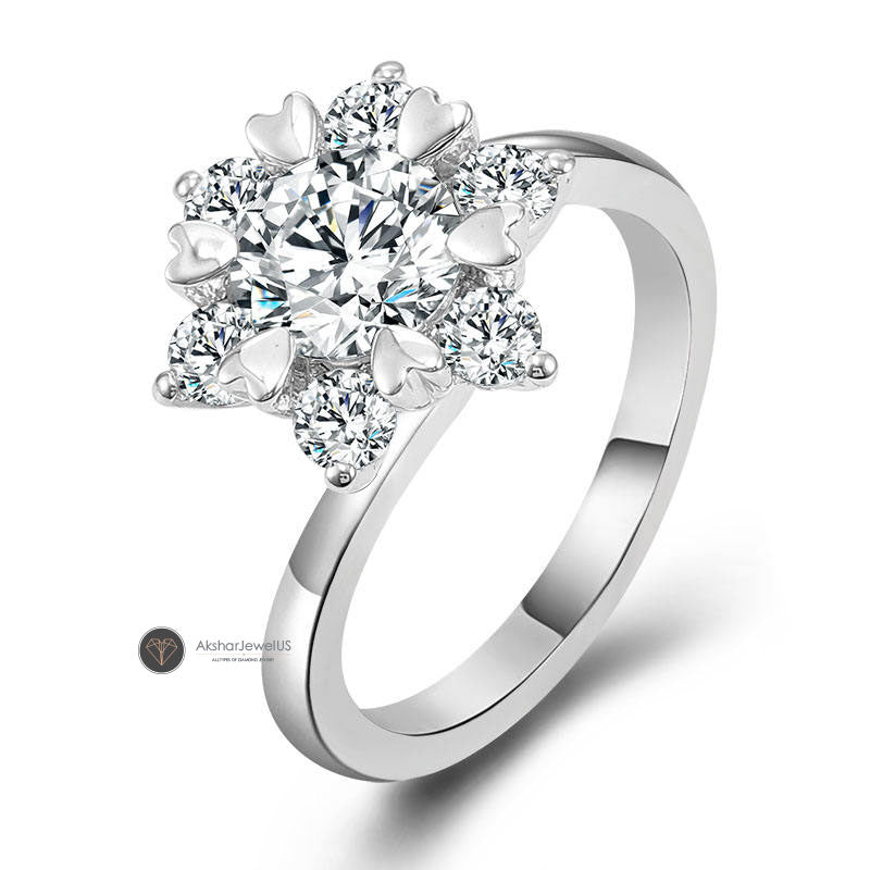 Round Cut Moissanite Diamond With Flower Design Halo Ring