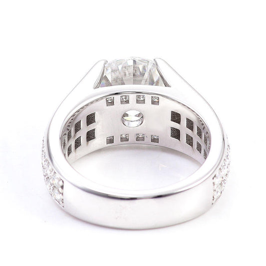 Round Cut Half Bezel Set Moissanite Bridge Accent 2 Row Side Accent Ring, view 1
